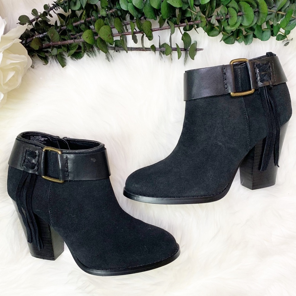 Kensie Fringe Booties Black Suede Massey